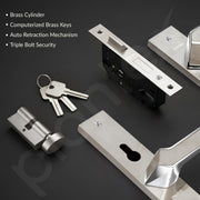 Plantex Heavy-Duty Door Lock/Door Handle Set with 3 Years of Warranty/Mortise Lock with 3 Keys, Brass Lockbody & Cylinder (8133 - Satin Steel & Chrome)