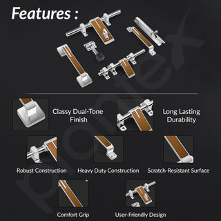 Plantex Stainless Steel Door Kit for Single Door/Door Accessories (10-inch Al-Drop,8-inch Latch,2 Handles,7-inch Tower Bolt and 4-inch Door Stopper- (Chrome & Rose Gold)