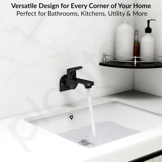 Plantex Pure Brass ORN-201 Bib Cock Water Tap with Brass Wall Flange & Teflon Tape/Bib Tap with Water Saving Aerator-7 Year Warranty (PVD Black)