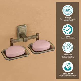 Plantex 304 Grade Stainless Steel Dual Soap Holder for Bathroom/Soap Dish/Bathroom Soap Stand/Bathroom Accessories - Darcy (Antique)