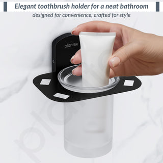 Plantex 304 Grade Stainless Steel Glass Tumbler Holder/Tooth Brush Holder for Bathroom/Bathroom Accessories - Pack of 1 (Parv-Black)