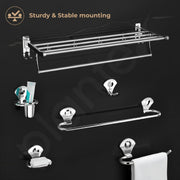 Plantex  Stainless Steel 6pcs Bathroom Organizer Set/Bathroom Accessories/Towel Rack/Towel Rod/Soap Holder/Tumbler Holder/Robe Hook(Chrome,Set of 6)
