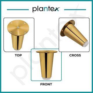 Plantex 4 Inch Sofa Legs for Bed Furniture/Sofa Legs for Table/Sofa Support Legs with Rubber Grip (Gold, 8 Pcs)