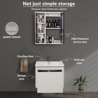 Plantex Plywood Rectangle Vanity with Basin/Unbrekable Wash Basin with Cabinet/Bathroom Organizer for Home with Coupling, Mirror and Cabinet Motion Sensor Light (NZBC-13)