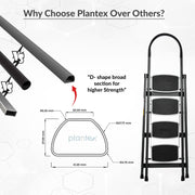 Plantex 4 Step Ladder for Home-Foldable Steel -Wide Anti Skid Steps - 5 Year Manufacturer Warranty (Gray & White)