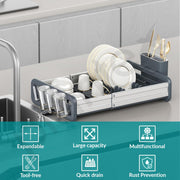 Plantex Kitchen Storage Rack/Aluminium Fold Flat Dish Drying Rack/Household Kitchen Bowls and Plates Organizers/Utensil Storage Holder - (Silver & Grey)