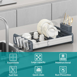 Plantex Kitchen Storage Rack/Aluminium Fold Flat Dish Drying Rack/Household Kitchen Bowls and Plates Organizers/Utensil Storage Holder - (Silver & Grey)