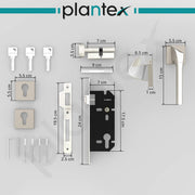 Plantex Triple Security Door Lock for Home/Main Door Lock Set with 3 Years of Warranty/Mortise Lock for Door with Brass Lock Body & Cylinder(7090 - Satin White & Chrome Finish)