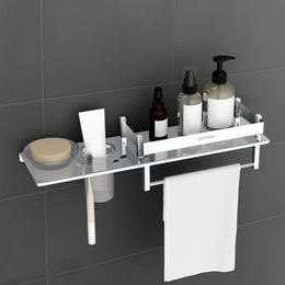 Plantex Stainless Steel 4in1 Multipurpose Bathroom Shelf/Bathroom Steel Rack with Soap Dish, Towel Rod and Tumbler Holder-Chrome (18x5 inches)