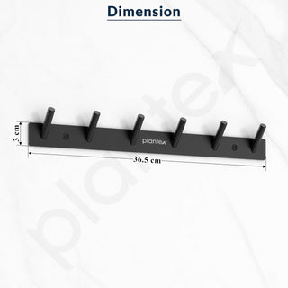 Plantex Wall Hooks for Hanging Cloth/Stainless Steel Towel Hangers/Bathroom Robe Hooks/Door Hangers/Round Wall Hook/Hook Rail for Hanging Keys - 6 Hooks (Pack of 1, Z-Black)