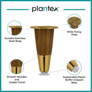 Plantex 4 Inch Sofa Legs for Bed Furniture/Sofa Legs for Table/Sofa Support Legs with Rubber Grip (Gold, 8 Pcs)