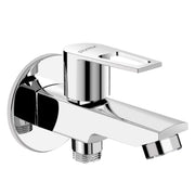 Plantex Pure Brass 2 in 1 Tap for Washing Machine/2-Way Bib Cock for Bathroom with Brass Wall Flange & Teflon Tape - (Chrome)