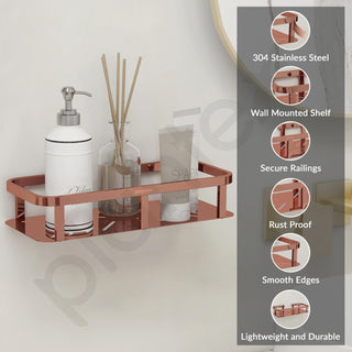 Plantex Stainless Steel 304 Grade Shelf for Bathroom/Storage Organizer/Kitchen Rack - Bathroom Accessories - Pack of 1 (12X5 Inches-PVD Rose Gold Finish)