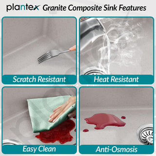 Plantex Matt Quartz Kitchen Sink/UV Protected Kitchen Sink/Undermount Sink For Kitchen/Granite Single Bowl Sink With Coupling (Mosaic Grey, 20X30 Inches)