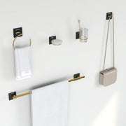 Plantex Self Adhesive Bathroom Accessories Set/Soap Holder/Tumbler Holder/Towel Rod/Napkin Holder/Robe Hook/Bathroom Accessories - Set of 5 (Matt Black & Gold)