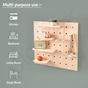 Plantex Multipurpose Pine Wood Pegboard for Home/Wood Display Shelf/Wall Organizer for Bedroom/Kitchen/Bathroom - (24x24 inches)