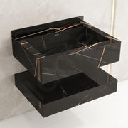 Plantex Floating Vanity/Slab Tile Vanity with Washbasin for Bathroom/Wall Mount Cabinet with Sink - (Marmor Black - 60 X 45 cm)