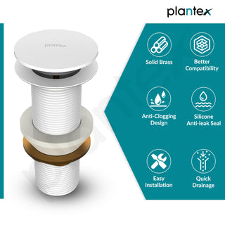 Plantex Pure Brass Waste Coupling for Wash Basin/ 5 inch Drain Out let System Full Thread Pop up Waste Coupling - Pack of 1 (Matt White)