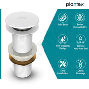 Plantex Pure Brass Waste Coupling for Wash Basin/ 5 inch Drain Out let System Full Thread Pop up Waste Coupling (Matt White - Pack of 1)