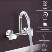 Plantex Sink Mixer for Kitchen/360 Degree Rotating Spout/Hot & Cold Water Mixer/Wall Mount Sink Mixer with Teflon Tap - Pack of 1 (Chrome, Kroma)