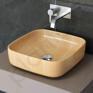 Plantex Premium Tabletop Ceramic Square Wash Basin/Countertop Bathroom Sink (Woody, 16 x 16 x 5 Inch)