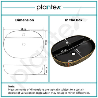 Plantex Ceramic Tabletop Wash Basin for Bathroom/Counter Top Washbasin/Oval Vessel Sink Basin for Home/Hotel/Office (24x16x5.5 Inch - Black & Gold)