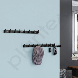 Plantex Aluminum Hook Rail with L-Shape Hooks for Walls of Bathroom/Kitchen–Hook Rail Bar for Clothes/Towel/Keys-Pack of 3 (8 Hooks, Black)