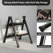 Plantex Ladder for Home/GI Steel Foldable 2 Step Ladder/Wide Anti Slip 2 Step Ladder - (Black)