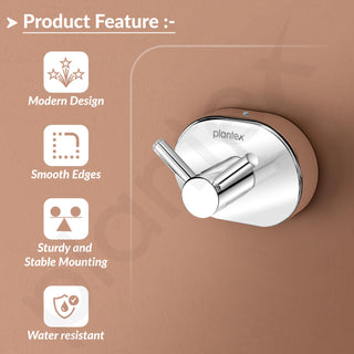 Plantex J4 Stainless Steel Clothes Hanger for Wall/Hangers for Bathroom/Robe Hook/Bathroom Accessories (Chrome Finish) Onix
