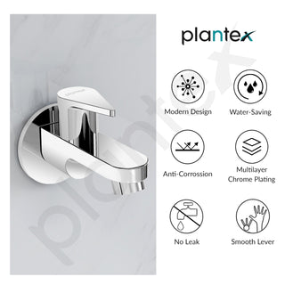 Plantex Pure Brass PAC-1801 Bib Cock Water Tap with Water Saving Aerator/Bib Tap with Teflon Tape & Brass Wall Flange for Wash Basin-7 Year Warranty (Mirror Chrome Finish)