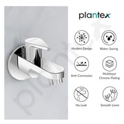 Plantex Pure Brass PAC-1801 Bib Cock Water Tap with Water Saving Aerator/Bib Tap with Teflon Tape & Brass Wall Flange for Wash Basin-7 Year Warranty (Mirror Chrome Finish)