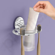 Plantex 304 Grade Stainless Steel Tumbler Holder Stand with Space for Toothbrush Holder/Bathroom Accessories - Olive (Chrome)
