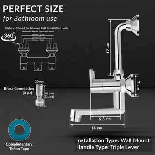 Plantex Pure Brass Wall Mixer for Bathroom 2 in 1 with L-Bend Provision for Overhead Shower/Mixer Tap for Bathroom -7 Year Warranty by Plantex -(Pac-1818-Chrome)