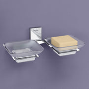 Plantex 304 Grade Stainless Steel and Frosted Glass Double Soap Dish/Soap Stand/Soap Storage/Dual Soap Holder for Bathroom/Bathroom Accessories - Crystal (Chrome)