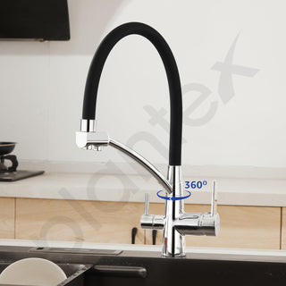 Plantex Pure Brass Sink Mixer Tap Hot and Cold with Built-in RO Outlet/Pull Down Kitchen Sink Faucet with 360° Swivel Spout/Sink Faucet-(2701-Black & Chrome)