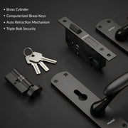 Plantex Heavy-Duty Door Lock Handle Set/Main Door Lock with 6-Lever Lock Mechanism/Mortise Lock with 3 Keys, Brass Lockbody & Cylinder (8134 - DC-Black & Z-Black)