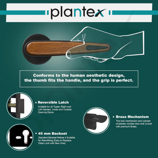 Plantex Main Door Lock/Mortise Lock for Door with 3 Years of Warranty - Robust Door Lock for Home with Brass Lock Body & Cylinder(034-Black & Wood Finish)