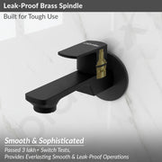 Plantex Single Lever Long Body Bib Tap for Bathroom with Water Saving Aerator/Tap for Wash Basin with Brass Spindle/Wall Mount Bib Tap with Wall Flange and Teflon Tape (SAGA-Black)