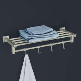 Plantex Stainless Steel 24 inch Towel Rack for Bathroom/Hanger/Rod with Hooks/Towel Bar/Holder/Bathroom Accessories - Aqua (Satin)