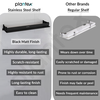 Plantex Stainless Steel Shelf for Bathroom/Multipurose Bath Room Wall Shelf/Bathroom Organiser with Drill (18 x 5 Inch, Black)