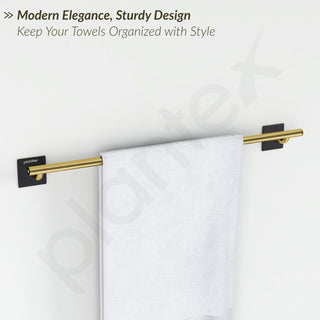 Plantex Self Adhesive Bathroom Accessories Set/Soap Holder/Tumbler Holder/Towel Rod/Napkin Holder/Robe Hook/Bathroom Accessories - Set of 5 (Matt Black & Gold)