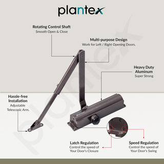 Plantex Premium Aluminium Door Closer/55kg Automatic Door Closer for Wooden Door/Adjustable Spring Door Closer- Brown (ISO 9001 Certified)