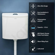 Plantex Dual Cistern Flush Tank/Polypropylene Flush Tank for Toilet with 10 Ltr Water Capacity/Western Toilet Flush Tank - Pack of 1 (White)