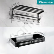 Plantex Stainless Steel Folding Towel Rack/Aluminium Bathroom Shelf/24 Inch Towel Hanger/12 x 5 Inch Multipurpose Shelf - Combo (Black)