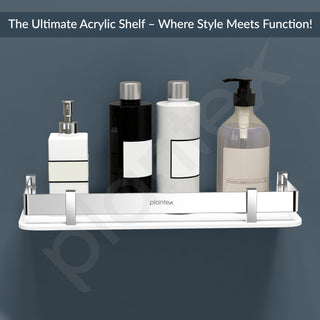 Plantex Acrylic Multipurpose Bathroom Shelf/Rack for Living Room/Wall Mount Storage Shelf - Bathroom Accessories Items (White, 12x6 inches)