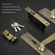Plantex Stainless Steel Door Lock Handle Set/6-Lever Lock Mechanism with 3 Years of Warranty/Mortise Lock with 3 Keys, Brass Lock Body & Cylinder - (Brass Antique)