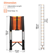 Plantex 5.9m (19.35 ft.) Telescopic Ladder/Carbon Steel 15-Steps Portable & Compact Ladder/Foldable Multipurpose Collapsible Ladder for Home & Outdoor Use - (Orange)
