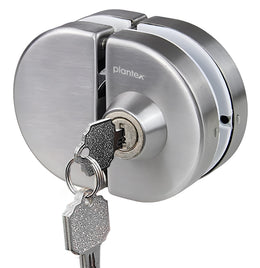 Plantex Stainless Steel Glass Door Lock - No Drilling/Lock for Main Door/Door Thickness 10 mm to 12 mm/3 Ultra Keys Out Side & Knob/Cabin Balcony Door for Office & Home - Pack of 1 (Matt)