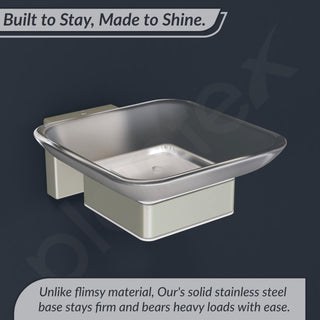 Plantex Stainless Steel Glass Soap Dish for Bathroom/Soap Holder/Soap Case/Soap Stand for Kitchen/Bathroom Accessories - Aqua (Satin)
