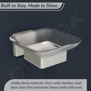 Plantex Stainless Steel Glass Soap Dish for Bathroom/Soap Holder/Soap Case/Soap Stand for Kitchen/Bathroom Accessories - Aqua (Satin)